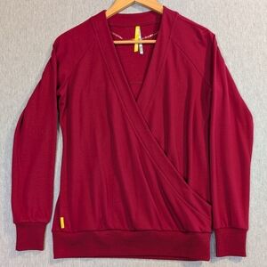 Lole Wrap Front Sweater Women's Small Red Fleece Lined Stretch